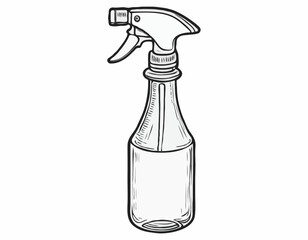 Cylindric sprayer bottle black sketch hand drawn closeup isolated on white background