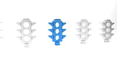 Blue Traffic light icon isolated on white background. Minimalism concept. 3D render illustration