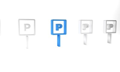 Blue Parking icon isolated on white background. Street road sign. Minimalism concept. 3D render illustration