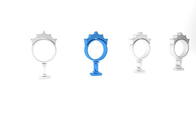 Blue Circus fire hoop icon isolated on white background. Ring of fire flame. Round fiery frame. Minimalism concept. 3D render illustration