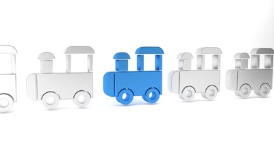 Blue Toy train icon isolated on white background. Minimalism concept. 3D render illustration