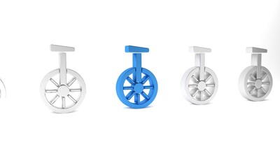 Blue Unicycle or one wheel bicycle icon isolated on white background. Monowheel bicycle. Minimalism concept. 3D render illustration © Oksana