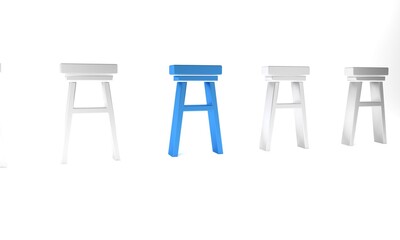 Blue Chair icon isolated on white background. Minimalism concept. 3D render illustration