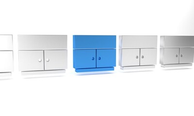 Blue Wardrobe icon isolated on white background. Minimalism concept. 3D render illustration