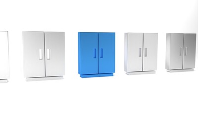 Blue Wardrobe icon isolated on white background. Minimalism concept. 3D render illustration