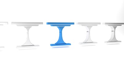 Blue Round table icon isolated on white background. Minimalism concept. 3D render illustration