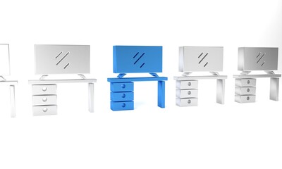 Blue TV table stand icon isolated on white background. Minimalism concept. 3D render illustration