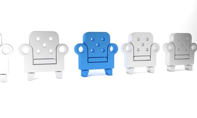 Blue Armchair icon isolated on white background. Minimalism concept. 3D render illustration
