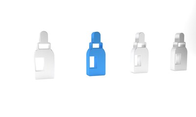 Blue Essential oil bottle icon isolated on white background. Organic aromatherapy essence. Skin care serum glass drop package. Minimalism concept. 3D render illustration