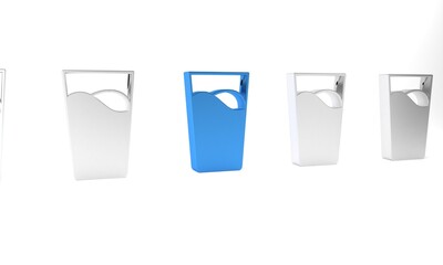 Blue Glass with water icon isolated on white background. Soda glass. Minimalism concept. 3D render illustration