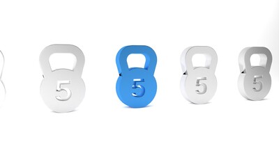 Blue Weight icon isolated on white background. Kilogram weight block for weight lifting and scale. Mass symbol. Minimalism concept. 3D render illustration