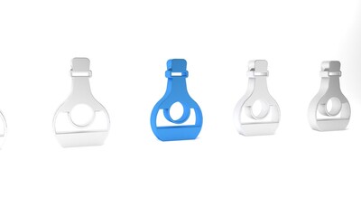 Blue Bottle of cognac or brandy icon isolated on white background. Minimalism concept. 3D render illustration