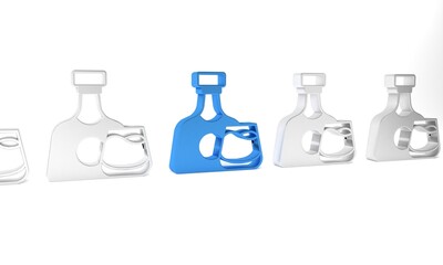 Blue Whiskey bottle and glass icon isolated on white background. Minimalism concept. 3D render illustration