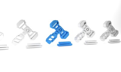 Blue Judge gavel icon isolated on white background. Gavel for adjudication of sentences and bills, court, justice. Auction hammer. Minimalism concept. 3D render illustration