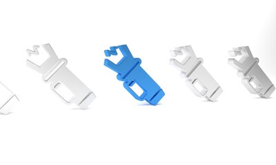 Blue Police electric shocker icon isolated on white background. Shocker for protection. Taser is an electric weapon. Minimalism concept. 3D render illustration