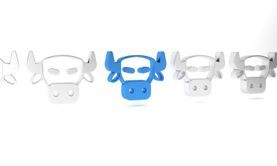 Blue Cow head icon isolated on white background. Minimalism concept. 3D render illustration