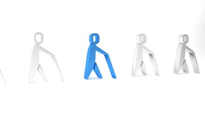 Blue Blind human holding stick icon isolated on white background. Disabled human with blindness. Minimalism concept. 3D render illustration