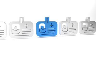 Blue Identification badge icon isolated on white background. It can be used for presentation, identity of the company, advertising. Minimalism concept. 3D render illustration