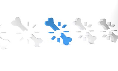 Blue Human broken bone icon isolated on white background. Minimalism concept. 3D render illustration
