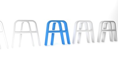 Blue Walker for disabled person icon isolated on white background. Minimalism concept. 3D render illustration