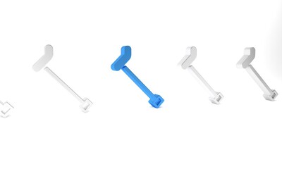 Blue Walking stick cane icon isolated on white background. Minimalism concept. 3D render illustration