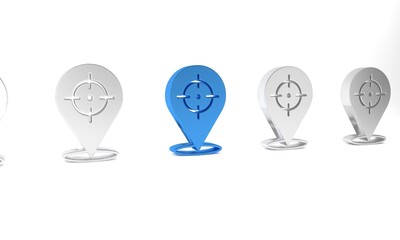 Blue Target financial goal concept icon isolated on white background. Symbolic goals achievement, success. Minimalism concept. 3D render illustration