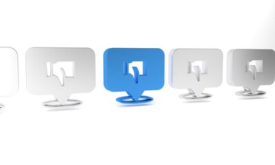 Blue Dislike in speech bubble icon isolated on white background. Minimalism concept. 3D render illustration