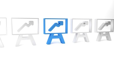 Blue Board with graph chart icon isolated on white background. Report text file icon. Accounting sign. Audit, analysis, planning. Minimalism concept. 3D render illustration