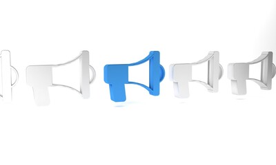 Blue Megaphone icon isolated on white background. Speaker sign. Minimalism concept. 3D render illustration