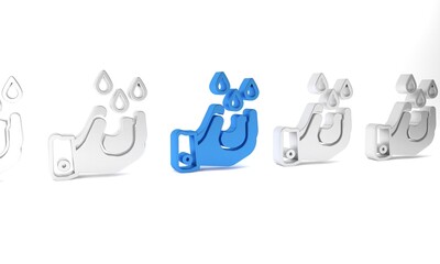 Blue Wudhu icon isolated on white background. Muslim man doing ablution. Minimalism concept. 3D render illustration