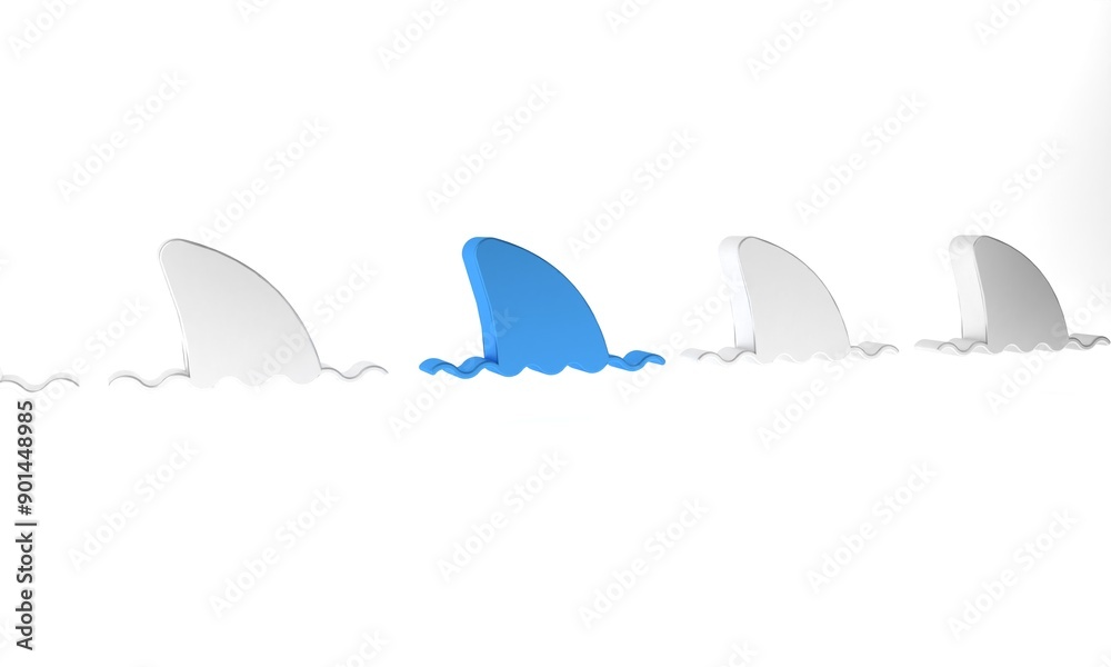 Canvas Prints Blue Shark fin in ocean wave icon isolated on white background. Minimalism concept. 3D render illustration