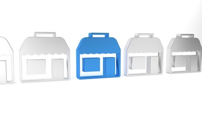 Fototapeta premium Blue Shopping building or market store icon isolated on white background. Shop construction. Minimalism concept. 3D render illustration