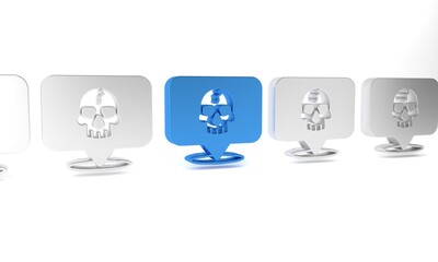 Blue Skull icon isolated on white background. Pirate captain. Happy Halloween party. Minimalism concept. 3D render illustration