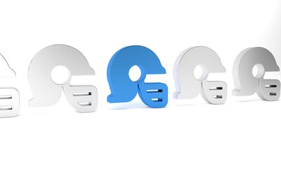 Blue American football helmet icon isolated on white background. Minimalism concept. 3D render illustration