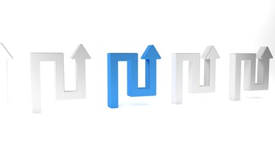 Blue Arrow icon isolated on white background. Direction Arrowhead symbol. Navigation pointer sign. Minimalism concept. 3D render illustration