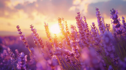Lavender fields beneath the French Alps, forming a natural border of beautiful little purple flowers, showcasing the gorgeous nature of France.