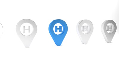 Blue Helicopter landing pad icon isolated on white background. Helipad, area, platform, H letter. Minimalism concept. 3D render illustration