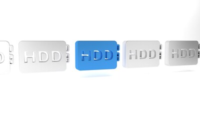 Blue Hard disk drive HDD icon isolated on white background. Minimalism concept. 3D render illustration