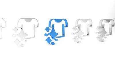 Blue Drying clothes icon isolated on white background. Clean shirt. Wash clothes on a rope with clothespins. Clothing care and tidiness. Minimalism concept. 3D render illustration