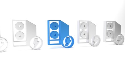 Blue Case of computer icon isolated on white background. Computer server. Workstation. Minimalism concept. 3D render illustration