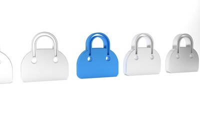 Blue Handbag icon isolated on white background. Female handbag sign. Glamour casual baggage symbol. Minimalism concept. 3D render illustration