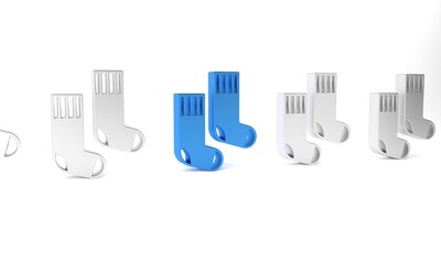 Blue Socks icon isolated on white background. Minimalism concept. 3D render illustration