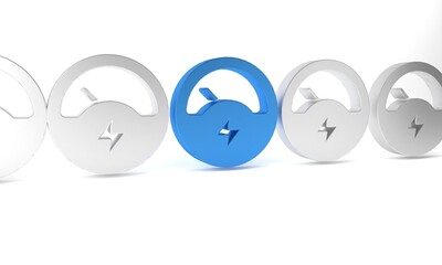 Blue Ampere meter, multimeter, voltmeter icon isolated on white background. Instruments for measurement of electric current. Minimalism concept. 3D render illustration