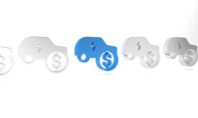 Blue Electric car price icon isolated on white background. Electric auto industry growth concept. Electric car sale concept. Minimalism concept. 3D render illustration