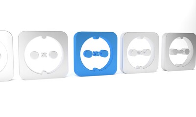 Blue Electrical outlet icon isolated on white background. Power socket. Rosette symbol. Minimalism concept. 3D render illustration