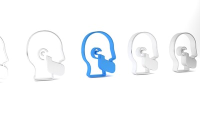 Blue Mustache and beard icon isolated on white background. Barbershop symbol. Facial hair style. Minimalism concept. 3D render illustration