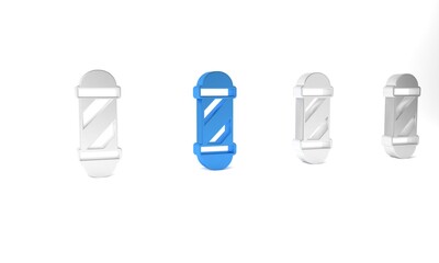 Blue Classic Barber shop pole icon isolated on white background. Barbershop pole symbol. Minimalism concept. 3D render illustration