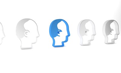 Blue Baldness icon isolated on white background. Alopecia. Minimalism concept. 3D render illustration