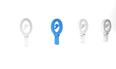 Blue Hand mirror icon isolated on white background. Minimalism concept. 3D render illustration