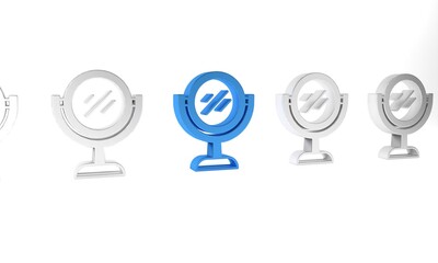 Blue Hand mirror icon isolated on white background. Minimalism concept. 3D render illustration